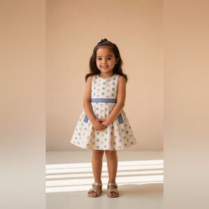 Janie and Jack Sleeveless White Dress with Pink and Blue Floral Pattern